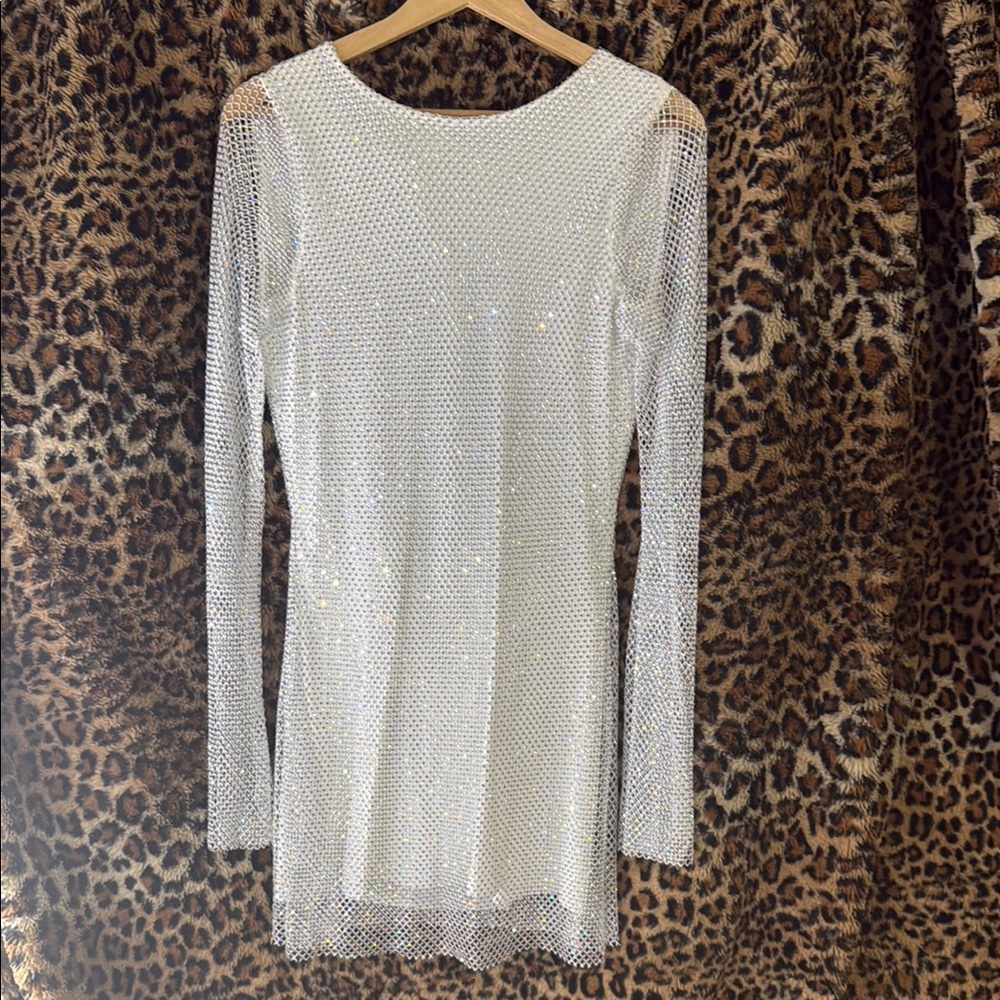 12th Tribe Iridescent Silver Sequin Long Sleeve Mini Dress